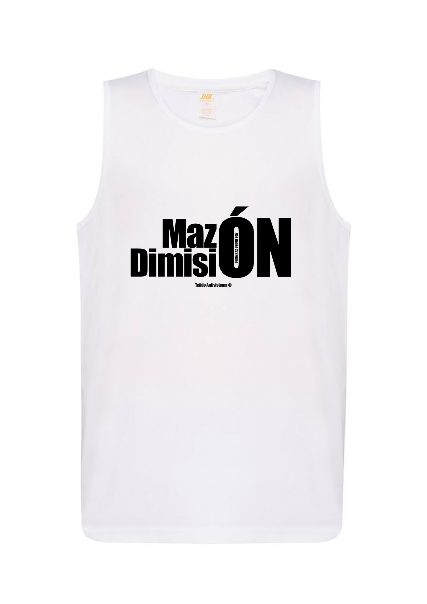 Camiseta de tirantes blanca "Mazón Dimisión 2"